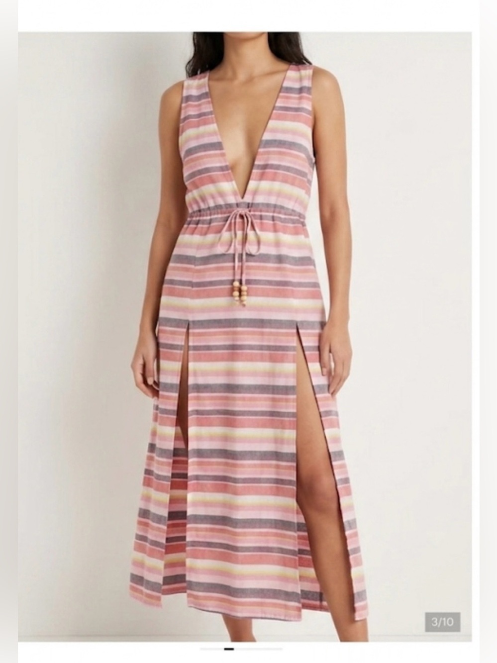 4Our Dreamers Anthropologie Striped V-Neck Maxi Dress Size Large - Picture 11 of 11